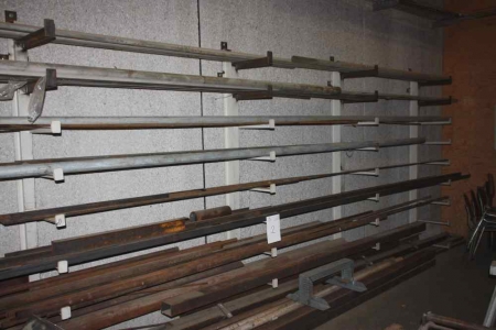 Cantilever Racking containing tube steel + sheet metal rack containing sheet metal + cutoff steel along the wall