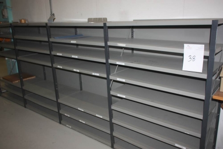 4 section steel shelves, height approx. 150 cm, depth approx. 50 cm, each section about. 100 cm + tool cabinet, Blika