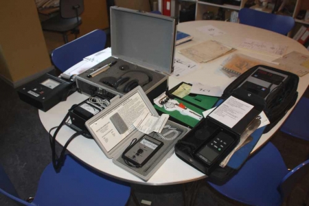 Various test equipment on table