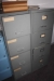 4 filing cabinets, desks + 3 section wooden bookcase. Paper not included