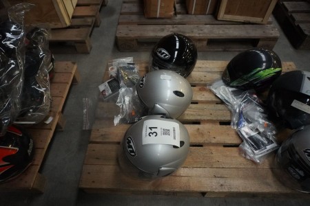 3 pieces. crash helmets + various accessories