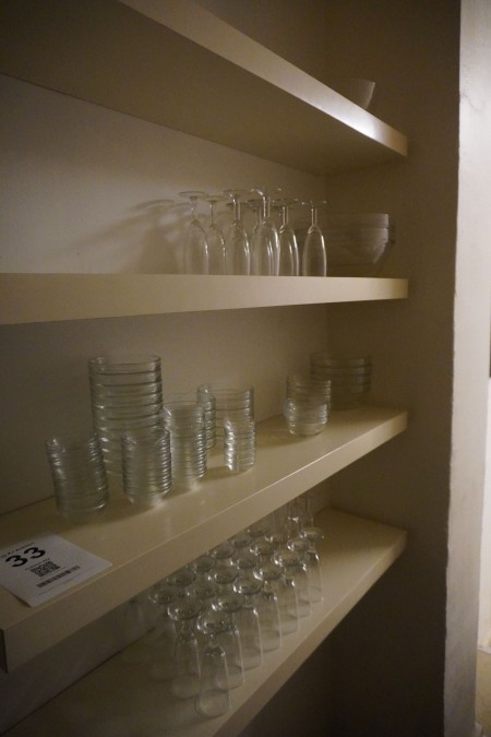 Contents on 3 shelves of various bowls & glasses