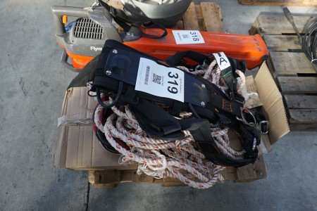 Various fall protection + 11 pcs. safety helmets, etc.