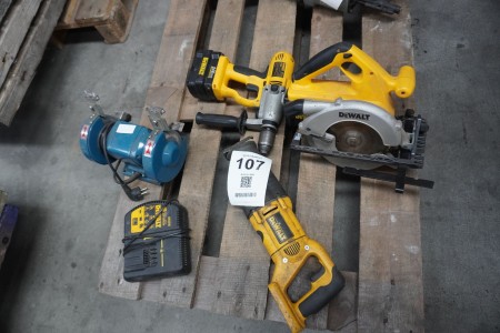 Various power tools, brand: Dewalt + Bench sander, brand: Scantool