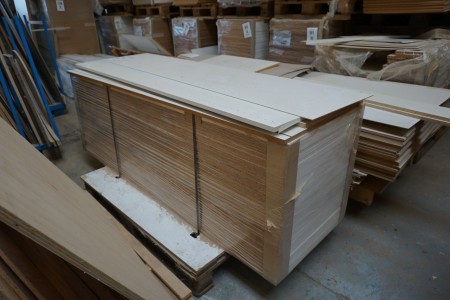 2 pallets containing various wooden elements for the production of cabinets, drawers, etc.