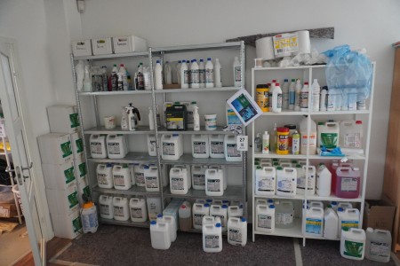 2 pcs. shelves containing various cleaning agents