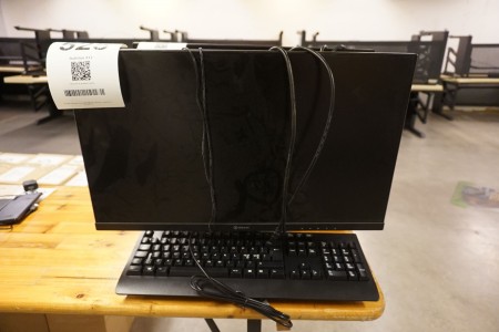 Computer monitor, brand: Voxicon + keyboard, brand: Lenovo