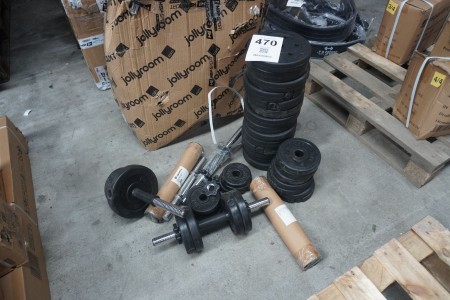 6 pieces. dumbbells with various weight plates