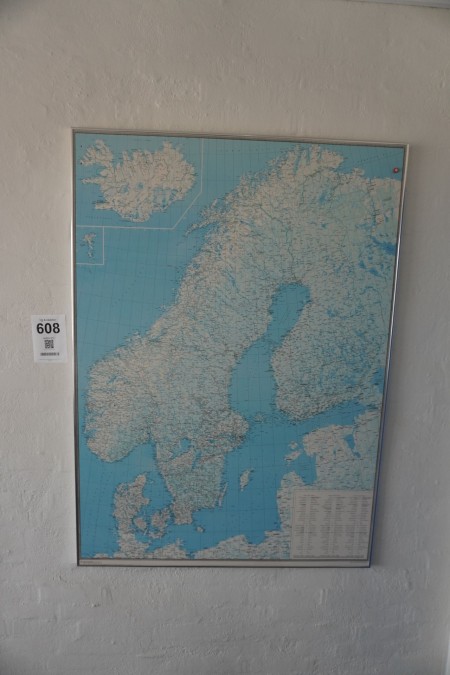 Kort over Danmark, Norge & Sverige + 4 billeder 