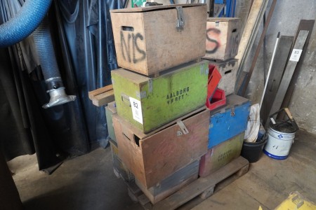 Pallet with various tool boxes in wood