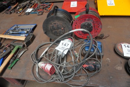 2 stk. kabeltromler + arbejdslampe & forlænger kraftkabel