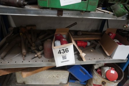 Contents on shelf & under shelf of various hammers, power plugs, etc.