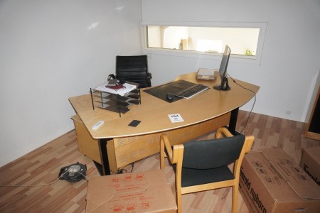 Raising / lowering table incl. office chair, drawer cassette, screen, etc.