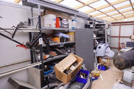 4-compartment workshop shelf with a large batch of spare parts