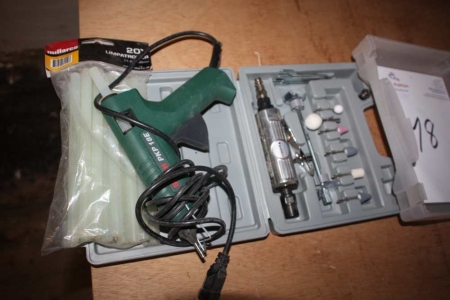 Glue gun, Bosch PKP 18E, with glue + air powered mini grinder + engraving, Mini Craft
