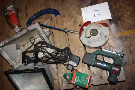 2 working lights + cable reel + cordless jigsaw, Metabo, 2 batteries + air hose