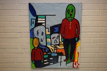 Maleri i olie/akryl, navn: I byen 7, kunstner: Tage Johansen