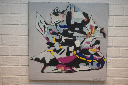 Maleri i olie/akryl, navn: Forundring, kunstner: Tage Johansen