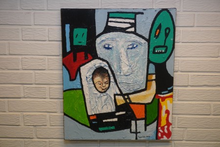 Maleri i olie/akryl, navn: I byen 3, kunstner: Tage Johansen