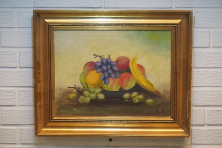 Maleri i olie/akryl, navn: Frugt, kunstner: E.H.