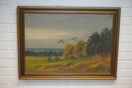 Oil / acrylic painting, name: Ducks, artist: P.S.