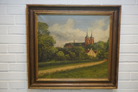 Painting in oil / acrylic, name: Viborg Cathedral, artist: Thorvald B.
