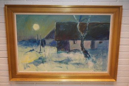 Maleri i olie/akryl, navn: Bleg måne, kunstner: Ingemann Jørgensen