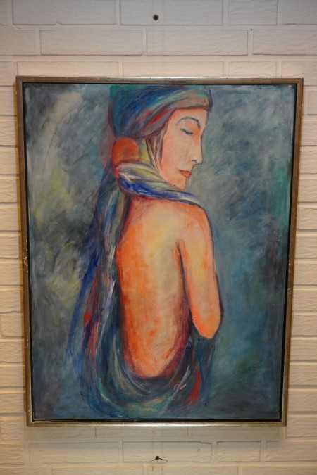 Oil / acrylic painting, name: Blue lady, artist: Grethe Hansen