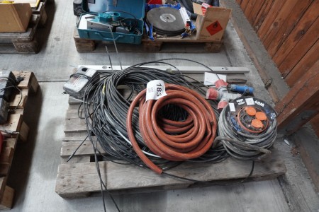 Cable drum + various hoses & cables etc.