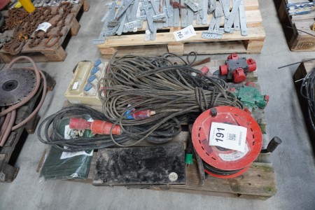 Pallet with various cables, cable drum, switchboard, etc.