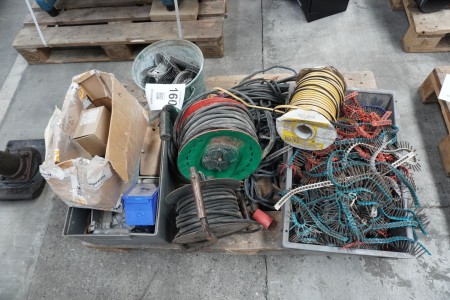 Pallet with various ring nails, sealing tape, cable drums, etc.