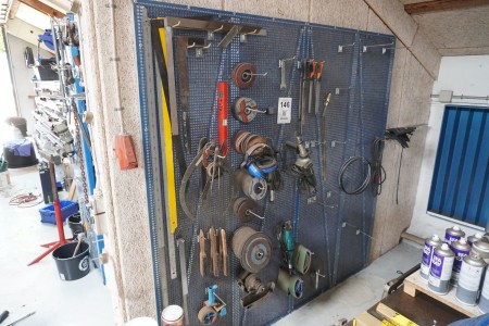 2 pcs. Workshop boards containing various power tools, grinding wheels, angles, etc.