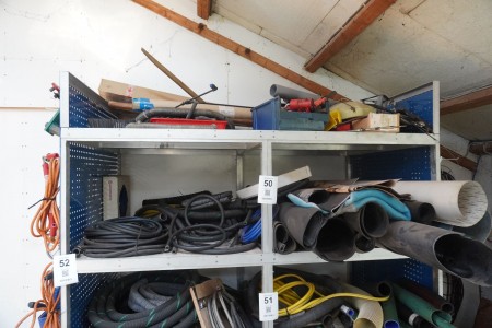 Contents on 2 shelves of various hoses, mats etc.