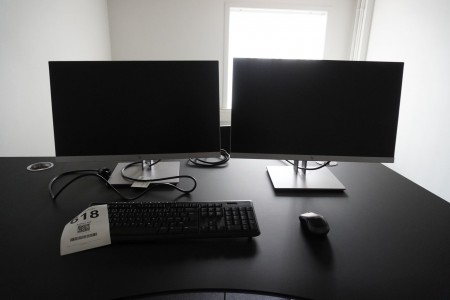2 computer monitors, Brand: HP, Model: E233 Monitor + keyboard & mouse, Brand: Logitech