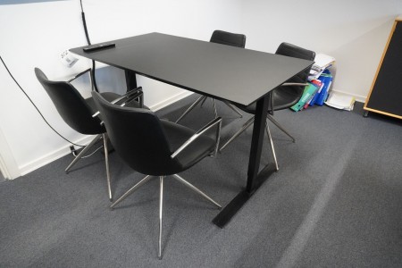 Electric raising / lowering table, Brand: Dencon + 4 chairs, Brand: Ventus Denmark, Model: Down black pu & polished steel frame