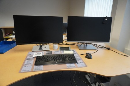 2 computer monitors, Brand: HP, Model: E273Q + keyboard & mouse, Brand: Logitech
