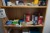 Bookcase containing various office items