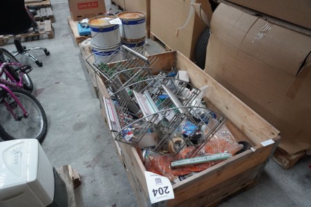 Pallet with various drills, screwdrivers, wrenches, equipment, etc.