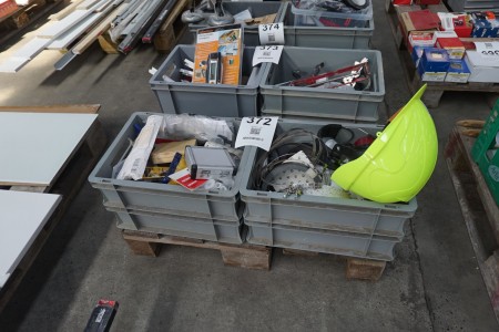 Lot of hand tools, safety helmet, etc.