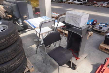 Cafe table, 3 pcs. chairs, toner for printer, etc.