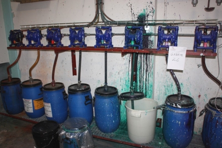 Colour dosing system, low pressure, manual. 8 pumps, hoses and air spray handles