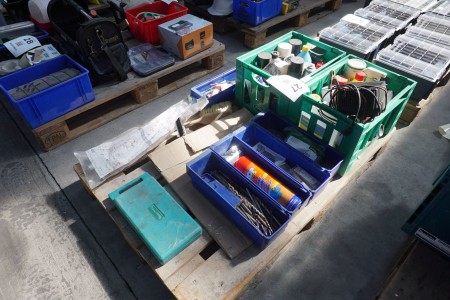 Various drills, cleaning articles, small spanner set, etc.