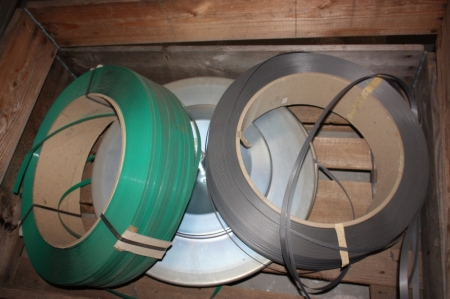 Pallet with 2 rolls of plastic straps for strapping machine