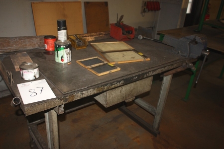 Work Bench, approx. 1500 x 800 mm + drawer + Vices