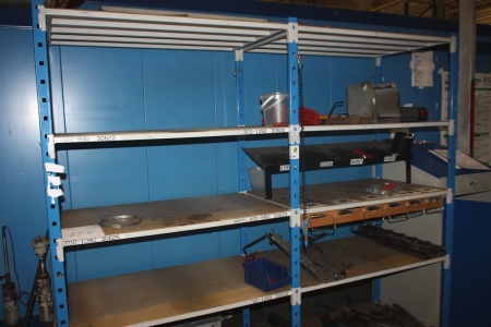 2 section steel racking, height approx. 2000 x width approx. 1000 x depth approx. 600 mm. 10 shelves