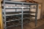 Steel Shelving, 3 shelves with roller conveyor, 5 sections, roll width: 420 mm width approx. 2300 mm. Height approx. 1830 mm. Shelf with wood, depth approx. 900 mm