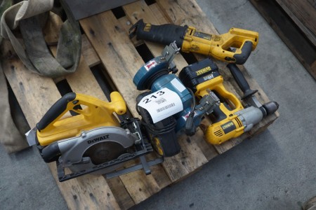 Various power tools, brand: Dewalt + Bench grinder, brand: Scantool