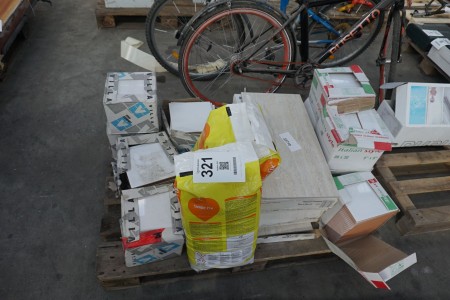 Large batch of mixed tiles/clinker + various bags with tile adhesive