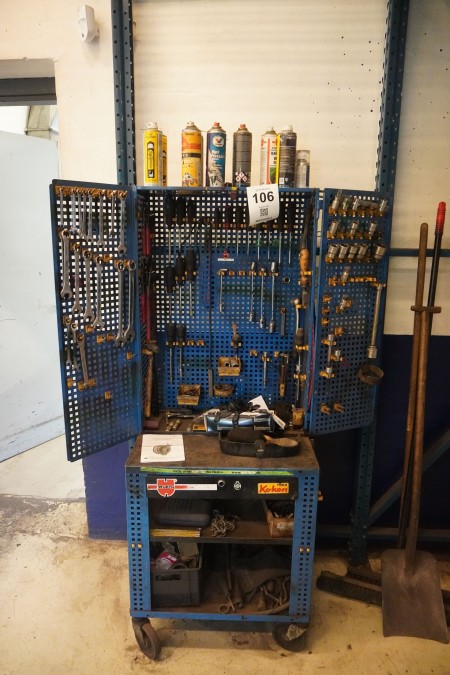 Workshop cabinet on wheels with contents