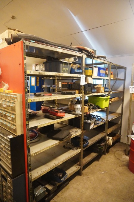 Workshop shelf with contents of various special tools, plus assortment shelf with light bulbs